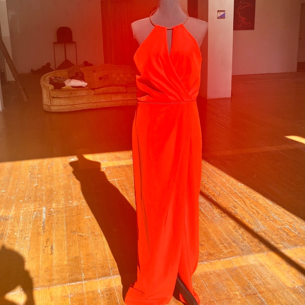 JS Collections Red Backless Halter Evening Gown